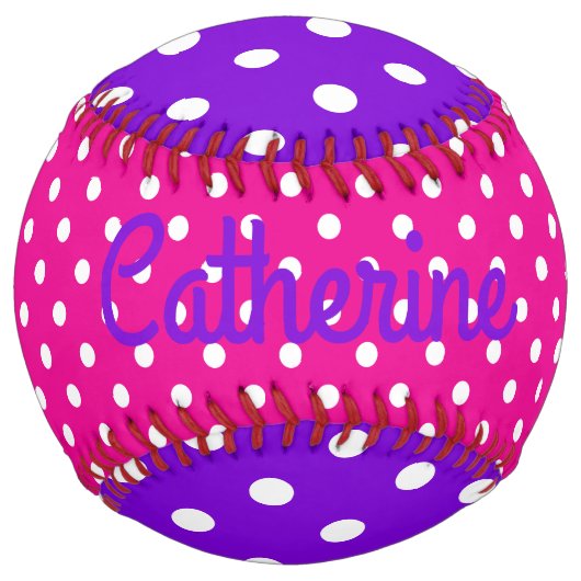 Preppy Pink Purple and White Polka Dot ソフトボール (正面)