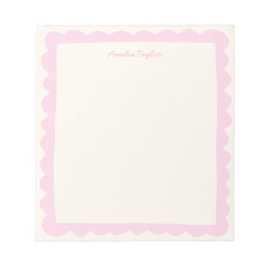 Preppy Pink Scallop Personalized Whimsical Border ノートパッド (正面)