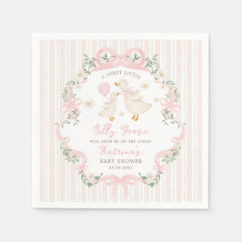 Preppy Pink Silly Goose Bow Floral Baby Shower スタンダードカクテルナプキン