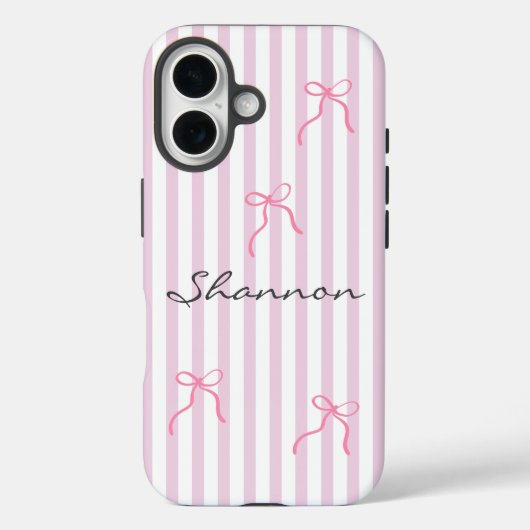 Preppy Pink Stripe and Bow Personalized Case-Mate iPhoneケース (裏面)