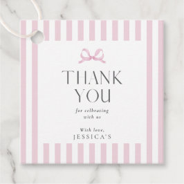 Preppy Pink Striped Bow Baby Shower Favor Tag フェイバータグ