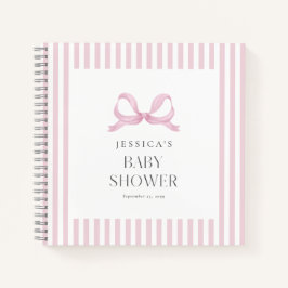 Preppy Pink Striped Bow Baby Shower Guest Book ノートブック