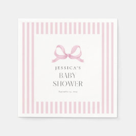 Preppy Pink Striped Bow Baby Shower Napkins スタンダードカクテルナプキン