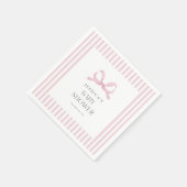 Preppy Pink Striped Bow Baby Shower Napkins スタンダードカクテルナプキン (角)