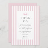Preppy Pink Striped Bow Baby Shower Thank You Card 招待状 (正面/裏面)