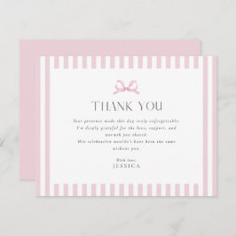 Preppy Pink Striped Bow Baby Shower Thank You Card 招待状