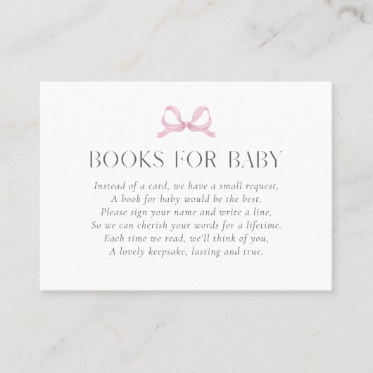 Preppy Pink Striped Bow "Books for Baby" Girl Card 名刺 (正面)