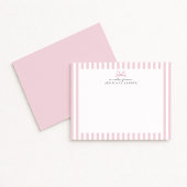 Preppy Pink Striped Bow Personalized Note Cards 招待状