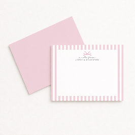 Preppy Pink Striped Bow Personalized Note Cards 招待状