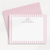 Preppy Pink Striped Bow Personalized Note Cards 招待状