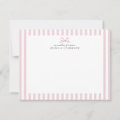 Preppy Pink Striped Bow Personalized Note Cards 招待状 (正面)