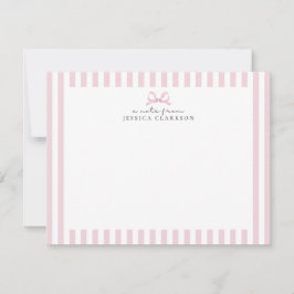 Preppy Pink Striped Bow Personalized Note Cards 招待状