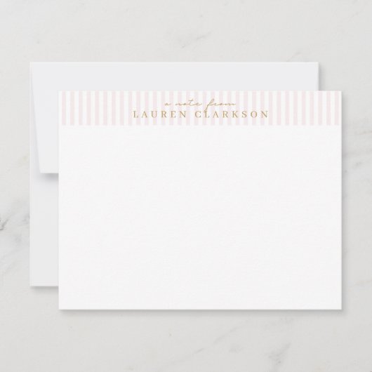 Preppy Pink Striped Personalized Note Card 案内状 (正面)