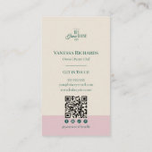 Preppy Pink Stripes Green Bakery Logo QR Code  名刺 (裏面)