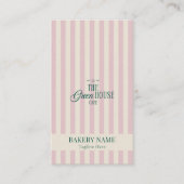 Preppy Pink Stripes Green Bakery Logo QR Code  名刺 (正面)