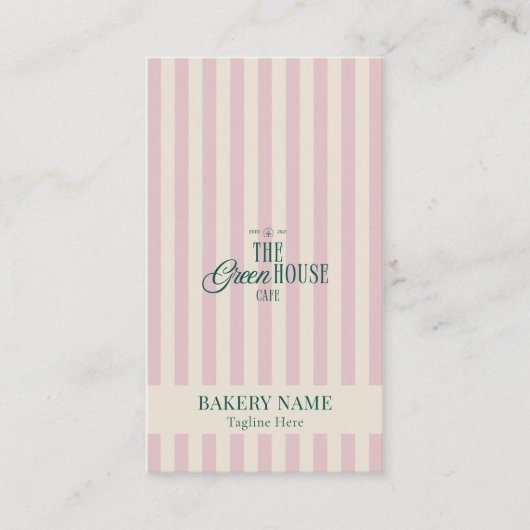Preppy Pink Stripes Green Bakery Logo QR Code  名刺 (正面)