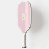 Preppy Pink Stripes Simple Gold Initial Monogram ピックルボールラケット (左)