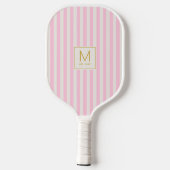 Preppy Pink Stripes Simple Gold Initial Monogram ピックルボールラケット (裏面)