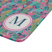 Preppy Pink Teal Navy Blue Pineapple Monogram カッティングボード (角)