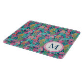 Preppy Pink Teal Navy Blue Pineapple Monogram カッティングボード (角)