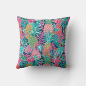 Preppy Pink Teal Navy Blue Pineapple Monogram クッション (裏面)
