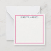 Preppy Pink Teal Navy Blue Pineapple Monogram ノートカード (裏面)