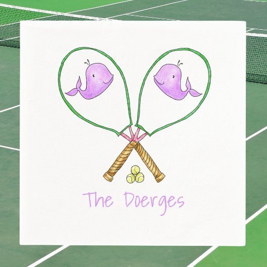 Preppy Pink Tennis Rackets with Whale Covers スタンダードカクテルナプキン