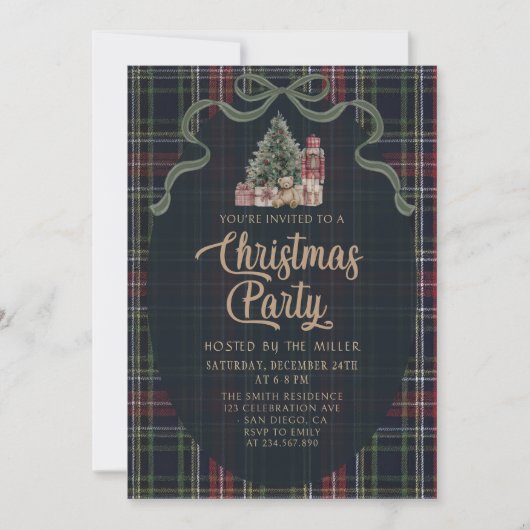 Preppy Plaid Christmas Party Invitation 招待状 (正面)