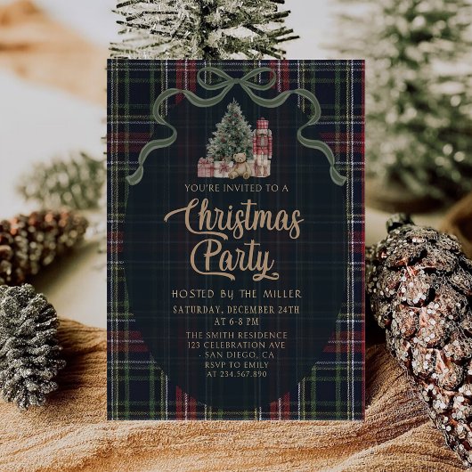 Preppy Plaid Christmas Party Invitation 招待状