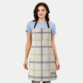 Preppy Plaid Double Stripe Initialed gift Apron エプロン (着用した状態)