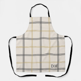 Preppy Plaid Double Stripe Initialed gift Apron エプロン