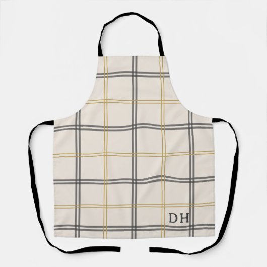 Preppy Plaid Double Stripe Initialed gift Apron エプロン (正面)