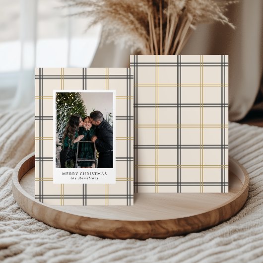 Preppy Plaid Double Stripe Window Christmas Card 招待状