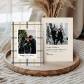 Preppy Plaid Double Stripe Window Christmas Card 招待状