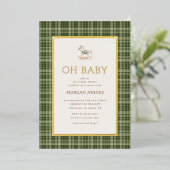 Preppy Plaid Rocking Horse Baby Shower 箔招待状 (立ち正面)