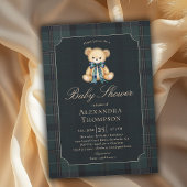 Preppy Plaid Tartan Teddy Bear Bow Boy Baby Shower 招待状