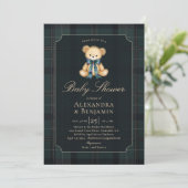 Preppy Plaid Tartan Teddy Bow Coed Boy Baby Shower 招待状 (スタンド正面)