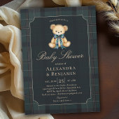 Preppy Plaid Tartan Teddy Bow Coed Boy Baby Shower 招待状