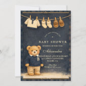 Preppy Plaid Teddy Bear Baby Shower 招待状 (正面)