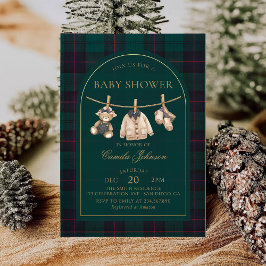 Preppy Plaid Teddy Bear Baby Shower Invitation 招待状