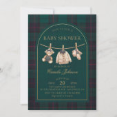 Preppy Plaid Teddy Bear Baby Shower Invitation 招待状 (正面)