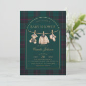 Preppy Plaid Teddy Bear Baby Shower Invitation 招待状 (スタンド正面)