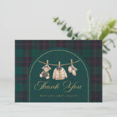 Preppy Plaid Teddy Bear Baby Shower Thank You Card サンキューカード (スタンド正面)