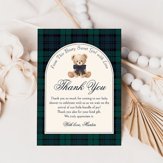 Preppy Plaid Teddy Bear Birthday Thank You Card サンキューカード