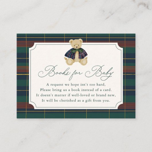 Preppy Plaid Teddy Bear Book Request エンクロージャーカード (正面)