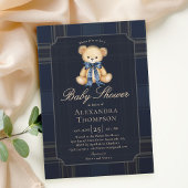 Preppy Plaid Teddy Bear Bow Blue Boy Baby Shower 招待状
