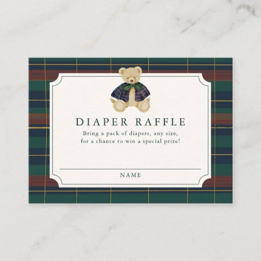 Preppy Plaid Teddy Bear Diaper Raffle エンクロージャーカード (正面)