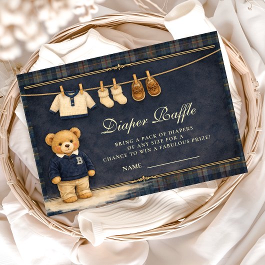 Preppy Plaid Teddy Bear Diapper Raffle エンクロージャーカード
