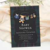 Preppy Plaid Teddy Bow Clothesline Boy Baby Shower 招待状