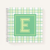 Preppy Plaid Varsity Monogram Green Lime Square ノートブック (正面)